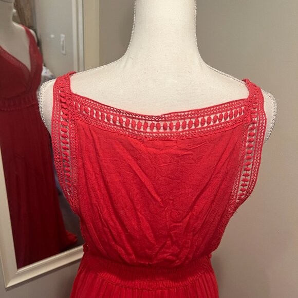 Max Studio Red Lace Trim Sleeveless Maxi Dress, Size Large - Picture 12 of 16